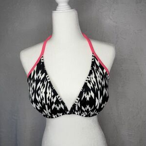Victoria's Secret Swim Size 36DD High Tie Halter Bikini Top Black White Pink Y2k